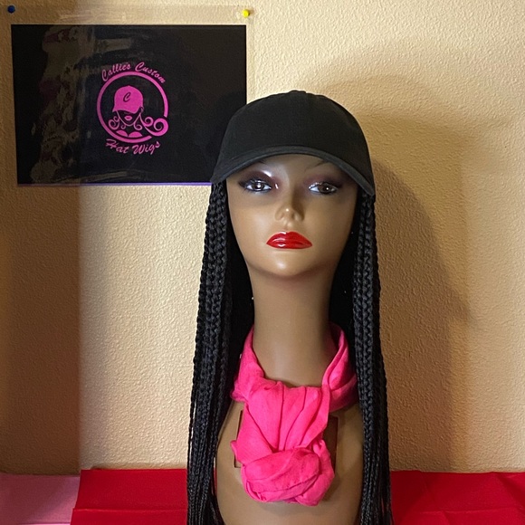 New black adjustable hat small box braids - Picture 3 of 8